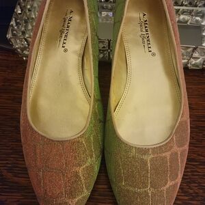 A. Marinelli Women's SPECIAL EFFECTS Flats, Shimmering Pink,Greens,Taupe. SZ 8.5